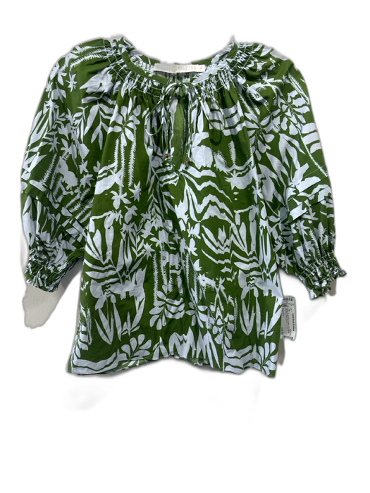 Marie Oliver Size XS Green & Light Blue Cotton 1/2 Balloon Sleeve V Neck Top Green & Light Blue / XS