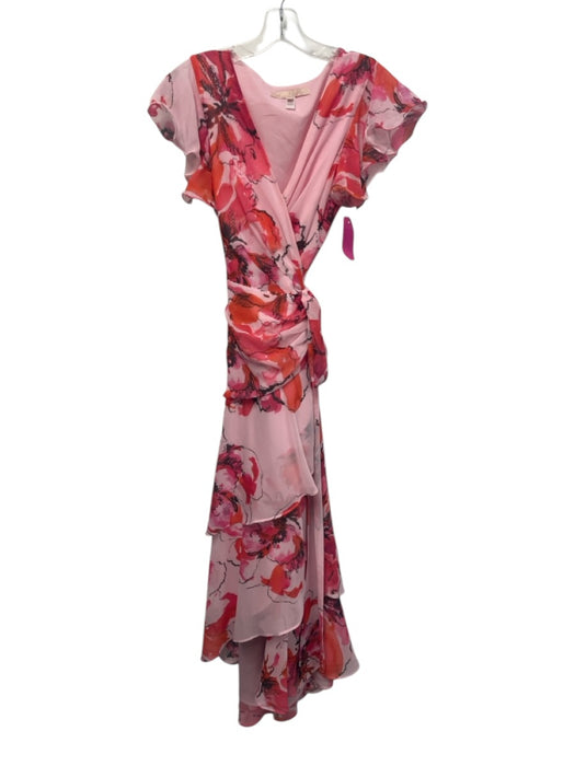Hutch Size M Pink, Orange & Black Polyester Flutter Cap sleeve Floral Midi Dress Pink, Orange & Black / M