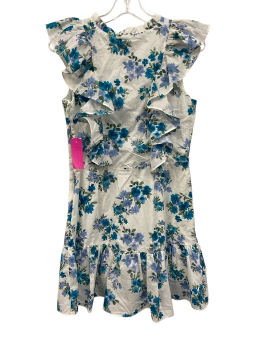 LaRoque Size M Blue, Green, White Cotton Flutter Cap sleeve Floral V Neck Dress Blue, Green, White / M