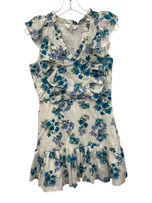 LaRoque Size M Blue, Green, White Cotton Flutter Cap sleeve Floral V Neck Dress Blue, Green, White / M