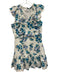 LaRoque Size M Blue, Green, White Cotton Flutter Cap sleeve Floral V Neck Dress Blue, Green, White / M