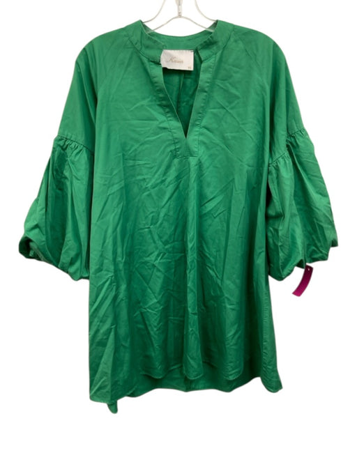 Kasia Size XS Green Cotton Long Sleeve V Neck Mini Tunic Dress Green / XS