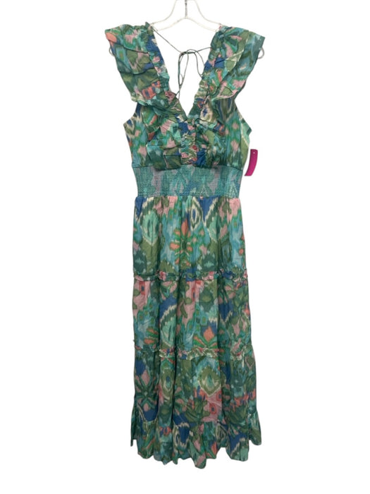 Love The Label Size S Green, Blue, Pink Cotton Blend Flutter Cap sleeve Dress Green, Blue, Pink / S
