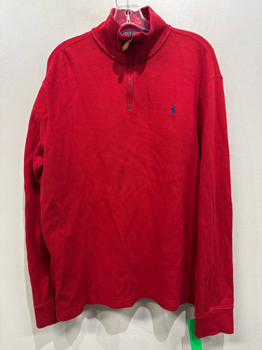 Polo Size L Red Cotton Solid Quarter Zip Men's Long Sleeve Shirt