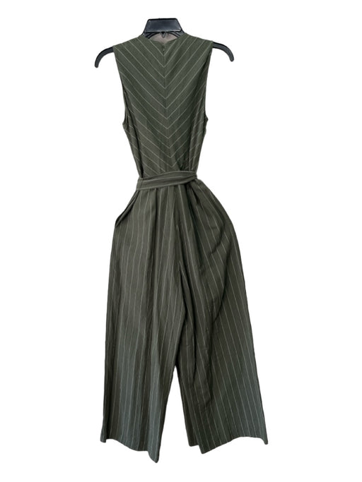 Saylor Size Small Green & White Rayon Blend Sleeveless Pin Stripe Jumpsuit Green & White / Small