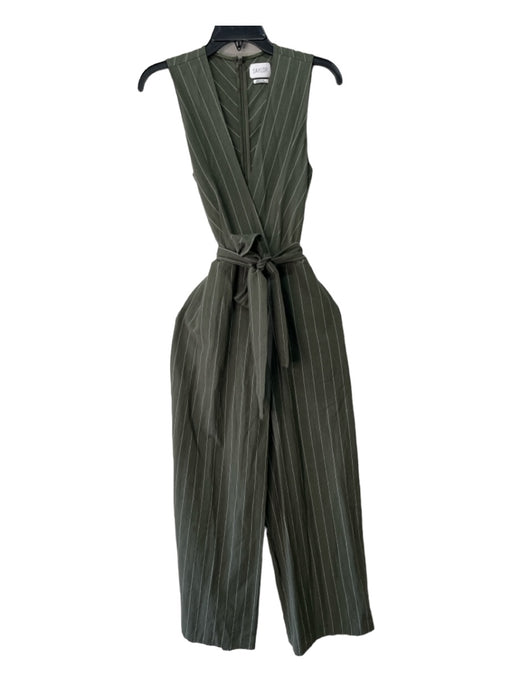 Saylor Size Small Green & White Rayon Blend Sleeveless Pin Stripe Jumpsuit Green & White / Small