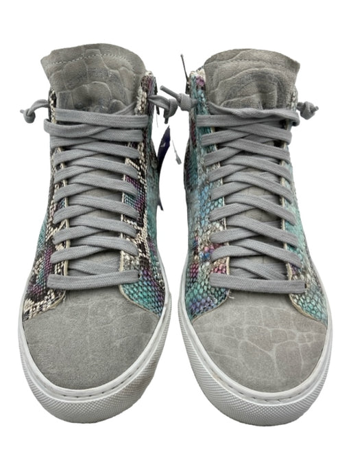 P448 Shoe Size 40 Blue & Gray Suede Snake Embossed lace up High Top Sneakers Blue & Gray / 40