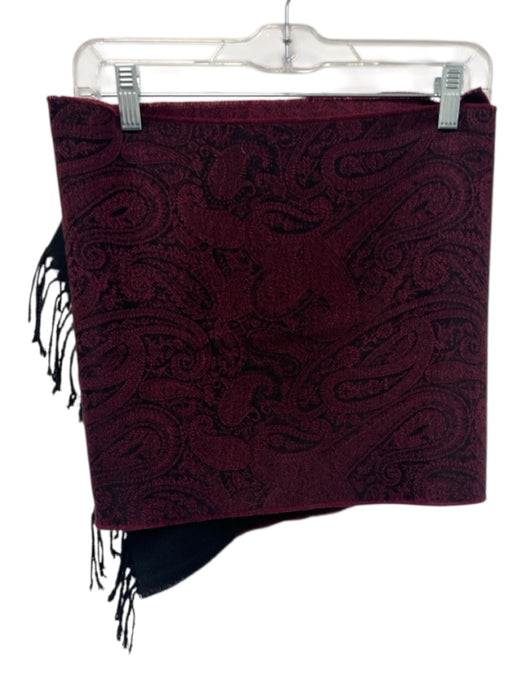 Bruno Piatelli Burgundy Red & Black Lambs Wool Fringe Paisley Rectangle scarf Burgundy Red & Black / One Size