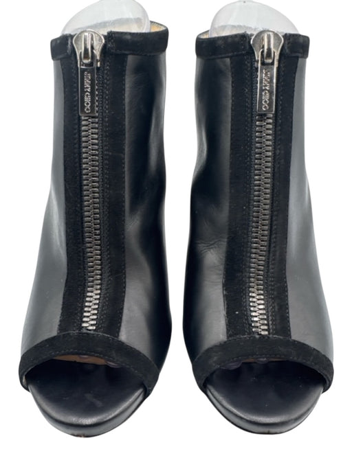 Jimmy Choo Shoe Size 40.5 Black Leather & Suede Peep Toe Front Zip Pumps Black / 40.5