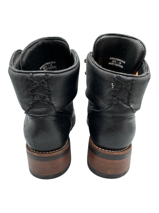 Frye Shoe Size 9.5 B Black Leather Lace Up Stacked Heel Brass Hardware Booties Black / 9.5 B