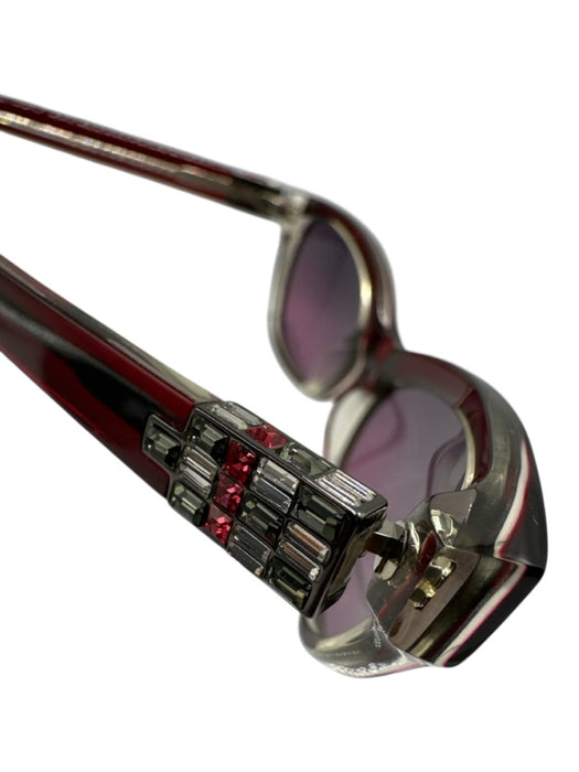 Judith Leiber Red Acetate Cat Eye Narrow Micro Sunglasses Red