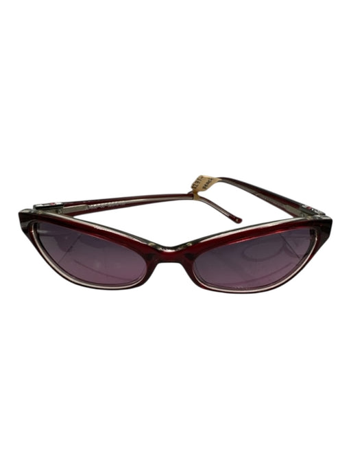 Judith Leiber Red Acetate Cat Eye Narrow Micro Sunglasses Red