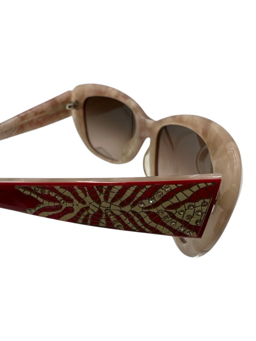Judith Leiber Red & Pink Acetate 2 Tone Color Block Rectangle Sunglasses Red & Pink