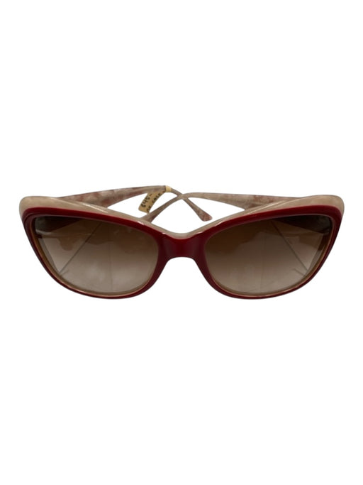 Judith Leiber Red & Pink Acetate 2 Tone Color Block Rectangle Sunglasses Red & Pink