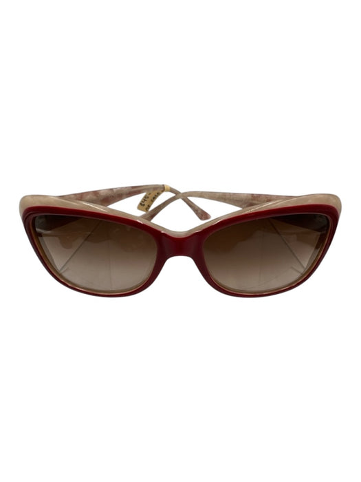 Judith Leiber Red & Pink Acetate 2 Tone Color Block Rectangle Sunglasses Red & Pink