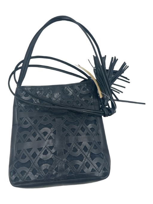 Beth Levine Navy Leather Suede Geometric Shoulder Bag Tassel Bag Navy / XS