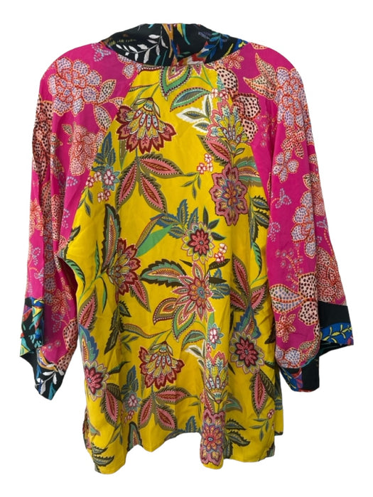 Johnny Was Size Small Pink & Yellow Print Silk 3/4 Bell Sleeve Floral Sweater Pink & Yellow Print / Small