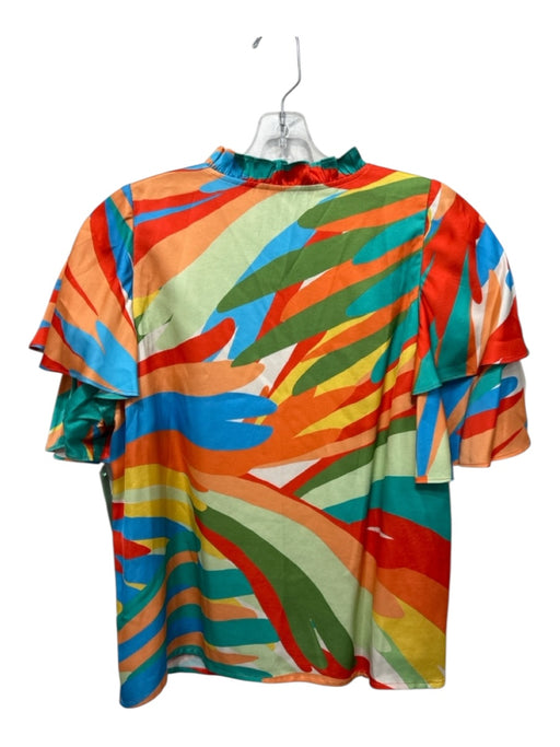 Alden Adair Size Medium Orange, Yellow & Multi Viscose Blend Abstract V Neck Top Orange, Yellow & Multi / Medium