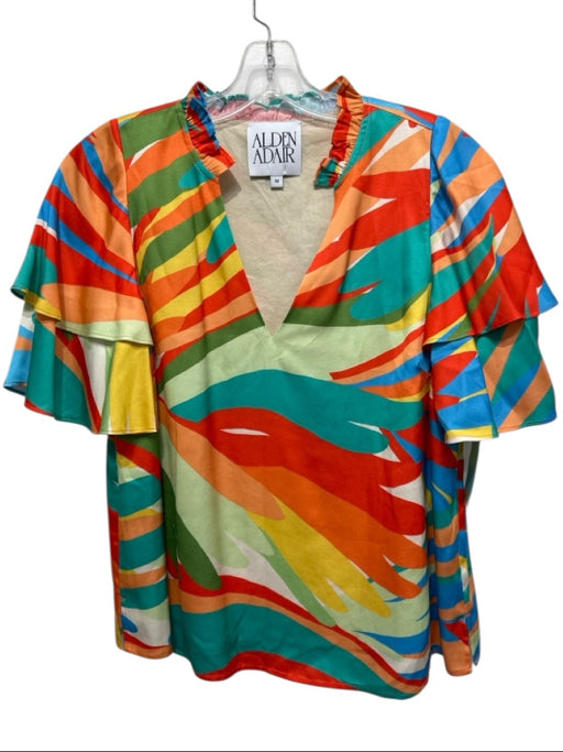 Alden Adair Size Medium Orange, Yellow & Multi Viscose Blend Abstract V Neck Top Orange, Yellow & Multi / Medium