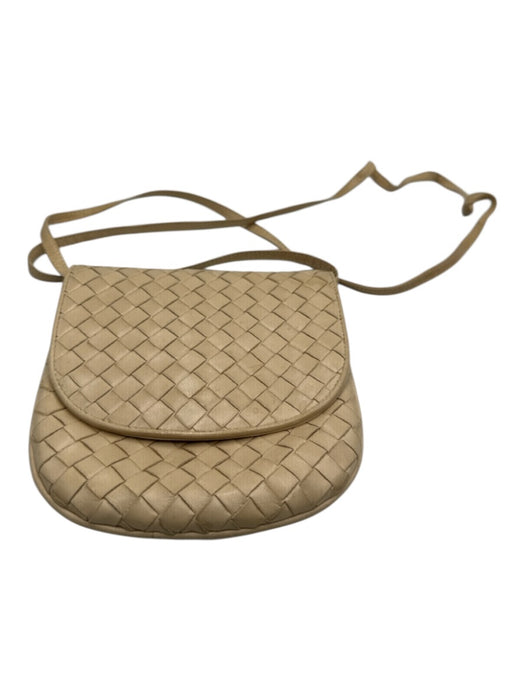 Bottega Veneta Beige Leather Flap Intrecciato Woven Crossbody Strap Bag Beige / XS