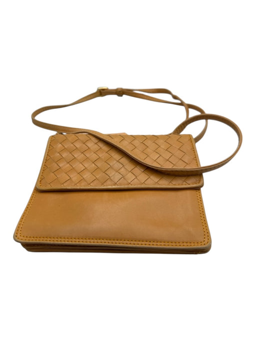 LALO Orange Leather Flap Woven Card holder Crossbody Strap Bag Orange / Mini