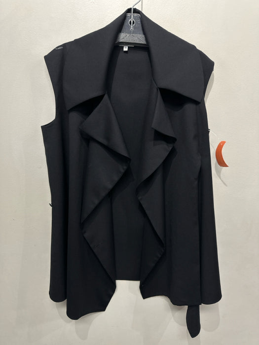 Kenzo Size 40 Black Wool Sleeveless Collar Lapel Jacket