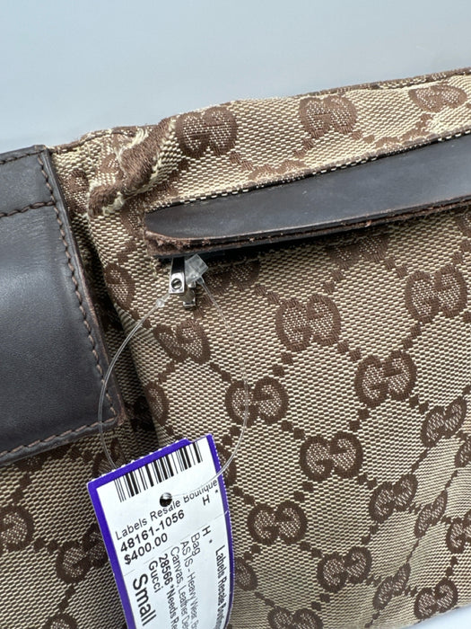 Gucci Brown & Beige Canvas Leather Detail Guccissima Zip Belt Bag Bag