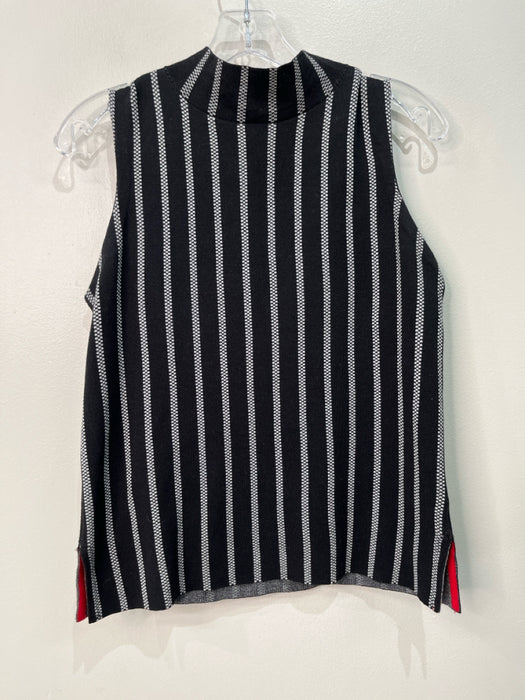 Moth Size M Black & White Cotton & Nylon Sleeveless Striped Mock Neck Knit Top