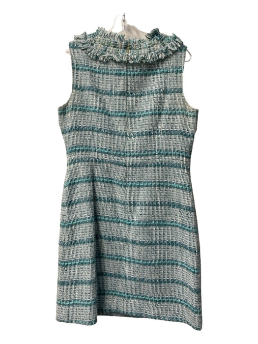 Tory Burch Size 8 Teal & White Cotton Blend Round Neck Sleeveless Frayed Dress Teal & White / 8