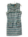 Tory Burch Size 8 Teal & White Cotton Blend Round Neck Sleeveless Frayed Dress Teal & White / 8