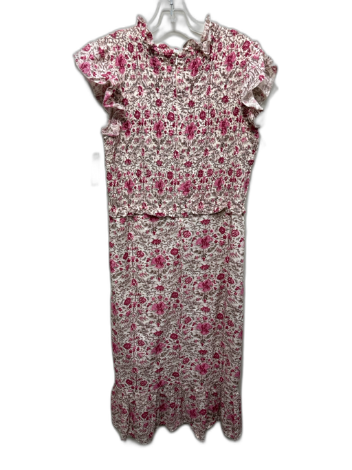 Anna Cate Size M Cream, Gray & Pink Cotton Floral Smocked Bodice Tiered Dress Cream, Gray & Pink / M