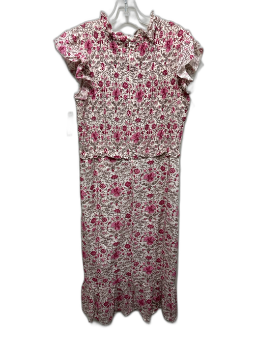 Anna Cate Size M Cream, Gray & Pink Cotton Floral Smocked Bodice Tiered Dress Cream, Gray & Pink / M