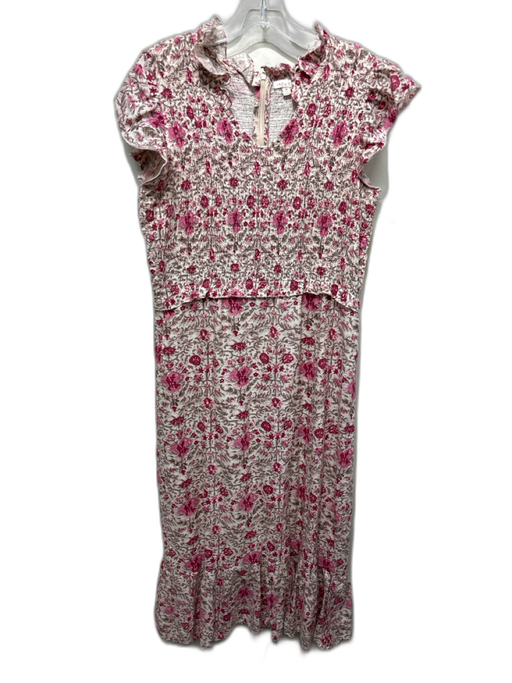 Anna Cate Size M Cream, Gray & Pink Cotton Floral Smocked Bodice Tiered Dress Cream, Gray & Pink / M