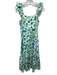 Draper James Size XS Cream, Green & Blue Print Linen Ruffle Strap Floral Dress Cream, Green & Blue Print / XS