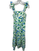 Draper James Size XS Cream, Green & Blue Print Linen Ruffle Strap Floral Dress Cream, Green & Blue Print / XS