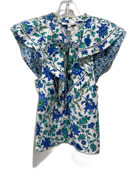 Derek Lam 10 Crosby Size S / 6 White, Blue & Green Cotton Blend Floral Top White, Blue & Green / S / 6