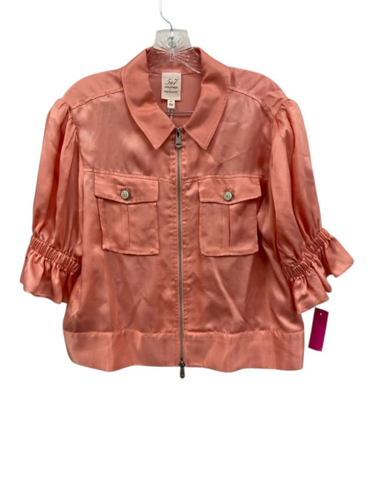 Cinq a Sept Size M Salmon Pink Cupro Elastic Waistband Zip Up Jacket Pant Set Salmon Pink / M