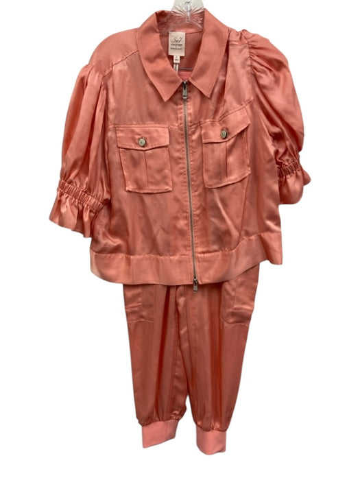 Cinq a Sept Size M Salmon Pink Cupro Elastic Waistband Zip Up Jacket Pant Set Salmon Pink / M