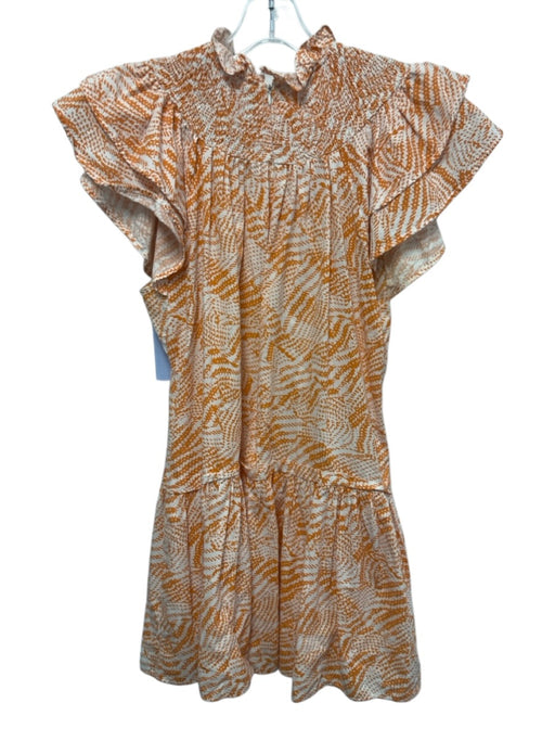 Pinch Size S Orange & White Cotton Cap Sleeve Abstract Print Ruffle Neck Dress Orange & White / S