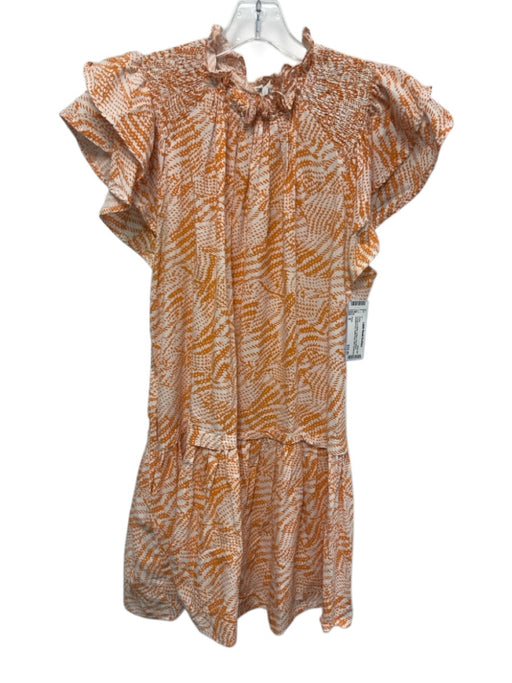 Pinch Size S Orange & White Cotton Cap Sleeve Abstract Print Ruffle Neck Dress Orange & White / S