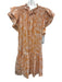 Pinch Size S Orange & White Cotton Cap Sleeve Abstract Print Ruffle Neck Dress Orange & White / S