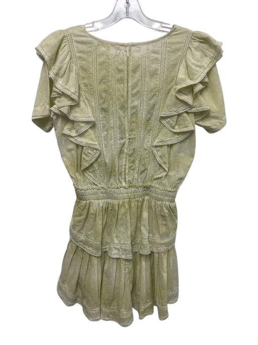 Love Shack Fancy Size XS Green & White Cotton Ruffle Cap Sleeve Tiered Dress Green & White / XS