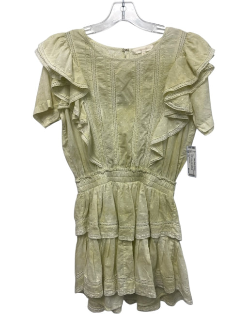 Love Shack Fancy Size XS Green & White Cotton Ruffle Cap Sleeve Tiered Dress Green & White / XS