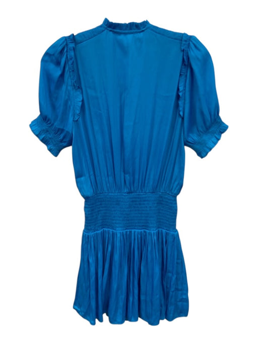 day + moon Size S Electric Blue Polyester Short Puff Sleeve Smocked Waist Dress Electric Blue / S