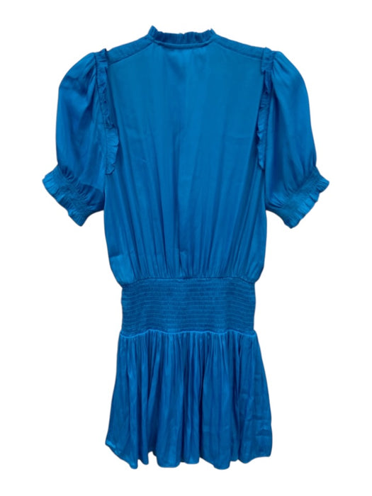 day + moon Size S Electric Blue Polyester Short Puff Sleeve Smocked Waist Dress Electric Blue / S