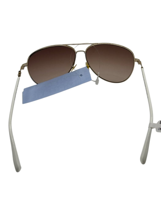 Marc By Marc Jacobs White & Gold Metal Brown Gradient Lens Aviator Sunglasses White & Gold