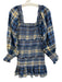 Love Shack Fancy Size XS Blue, Black & Beige Cotton Long puff sleeve Plaid Dress Blue, Black & Beige / XS