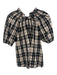 J Crew Size XXS Black, Beige, Purple Cotton Short Puff Sleeve Plaid Top Black, Beige, Purple / XXS
