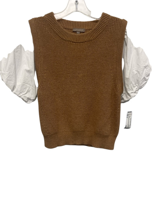 Lilla P Size M Brown & White Cotton & Polyester Short Puff Sleeve Knit Vest Top Brown & White / M