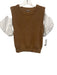 Lilla P Size M Brown & White Cotton & Polyester Short Puff Sleeve Knit Vest Top Brown & White / M
